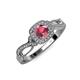 4 - Amy Desire 1.25 ctw Rhodolite Garnet Round (6.50 mm) & Natural Diamond Round (1.10 mm) Swirl Halo Engagement Ring 