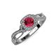4 - Amy Desire 1.20 ctw Ruby Round (6.00 mm) & Natural Diamond Round (1.10 mm) Swirl Halo Engagement Ring 