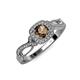 4 - Amy Desire 1.25 ctw Smoky Quartz Round (6.50 mm) & Natural Diamond Round (1.10 mm) Swirl Halo Engagement Ring 