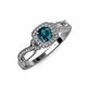 4 - Amy Desire 1.25 ctw Blue Diamond Round (6.50 mm) & Natural Diamond Round (1.10 mm) Swirl Halo Engagement Ring 