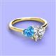 3 - Sasha Heart Shape Blue Topaz & Pear Shape Forever Brilliant Moissanite 2 Stone Duo Ring 
