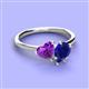3 - Sasha Heart Shape Amethyst & Pear Shape Lab Created Blue Sapphire 2 Stone Duo Ring 