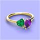 3 - Sasha Heart Shape Lab Created Emerald & Pear Shape Amethyst 2 Stone Duo Ring 