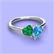 3 - Sasha Heart Shape Lab Created Emerald & Pear Shape Blue Topaz 2 Stone Duo Ring 
