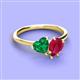 3 - Sasha Heart & Pear Shape Created Emerald & Created Ruby 2 Stone Duo Ring 