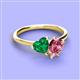 3 - Sasha Heart Shape Lab Created Emerald & Pear Shape Pink Tourmaline 2 Stone Duo Ring 