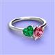3 - Sasha Heart Shape Lab Created Emerald & Pear Shape Pink Tourmaline 2 Stone Duo Ring 