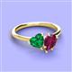 3 - Sasha Heart Shape Lab Created Emerald & Pear Shape Rhodolite Garnet 2 Stone Duo Ring 