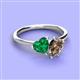 3 - Sasha Heart Shape Lab Created Emerald & Pear Shape Smoky Quartz 2 Stone Duo Ring 