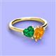 3 - Sasha Heart Shape Lab Created Emerald & Pear Shape Citrine 2 Stone Duo Ring 