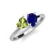 4 - Sasha Heart Shape Peridot & Pear Shape Lab Created Blue Sapphire 2 Stone Duo Ring 