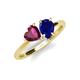 4 - Sasha Heart Shape Rhodolite Garnet & Pear Shape Lab Created Blue Sapphire 2 Stone Duo Ring 