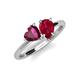 4 - Sasha Heart Shape Rhodolite Garnet & Pear Shape Lab Created Ruby 2 Stone Duo Ring 