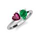 4 - Sasha Heart Shape Rhodolite Garnet & Pear Shape Lab Created Emerald 2 Stone Duo Ring 