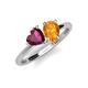 4 - Sasha Heart Shape Rhodolite Garnet & Pear Shape Citrine 2 Stone Duo Ring 