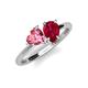 4 - Sasha Heart Shape Pink Tourmaline & Pear Shape Lab Created Ruby 2 Stone Duo Ring 