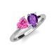 4 - Sasha Heart Shape Lab Created Pink Sapphire & Pear Shape Amethyst 2 Stone Duo Ring 
