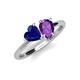 4 - Sasha Heart Shape Lab Created Blue Sapphire & Pear Shape Amethyst 2 Stone Duo Ring 