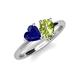 4 - Sasha Heart Shape Lab Created Blue Sapphire & Pear Shape Peridot 2 Stone Duo Ring 