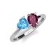 4 - Sasha Heart Shape Blue Topaz & Pear Shape Rhodolite Garnet 2 Stone Duo Ring 