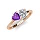 4 - Sasha GIA Certified Pear Shape Diamond & Heart Shape Amethyst 2 Stone Duo Ring 
