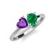 4 - Sasha Heart Shape Amethyst & Pear Shape Lab Created Emerald 2 Stone Duo Ring 