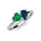 4 - Sasha Heart Shape Lab Created Emerald & Pear Shape London Blue Topaz 2 Stone Duo Ring 