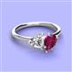 3 - Sasha GIA Certified Heart Shape Diamond & Pear Shape Rhodolite Garnet Stone Duo Ring 