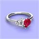 3 - Sasha GIA Certified Heart Shape Diamond & Pear Shape Lab Created Ruby 2 Stone Duo Ring 