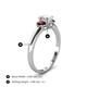 4 - Gemma 7x5 mm Oval Cut Lab Grown Diamond and Red Garnet Trellis Three Stone Engagement Ring 