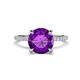1 - Aisha 2.25 Ctw (8.00 mm) Round Amethyst with side Lab Grown Diamond Hidden Halo Engagement ring
