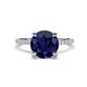 1 - Aisha 3.10 Ctw (8.00 mm) Round Created Blue Sapphire with side Lab Grown Diamond Hidden Halo Engagement ring