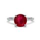 1 - Aisha 3.10 Ctw (8.00 mm) Round Created Ruby with side Lab Grown Diamond Hidden Halo Engagement ring