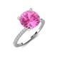 4 - Aisha 3.10 Ctw (8.00 mm) Round Created Pink Sapphire with side Lab Grown Diamond Hidden Halo Engagement ring