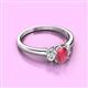 2 - Gemma 7x5 mm Oval Cut Rhodolite Garnet and Lab Grown Diamond Trellis Three Stone Engagement Ring 