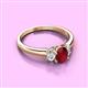 2 - Gemma 7x5 mm Oval Cut Ruby and Lab Grown Diamond Trellis Three Stone Engagement Ring 