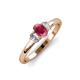 3 - Gemma 7x5 mm Oval Cut Rhodolite Garnet and Lab Grown Diamond Trellis Three Stone Engagement Ring 