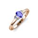 3 - Gemma 7x5 mm Oval Cut Tanzanite and Lab Grown Diamond Trellis Three Stone Engagement Ring 