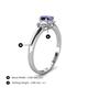 4 - Gemma 7x5 mm Oval Cut Iolite and Lab Grown Diamond Trellis Three Stone Engagement Ring 