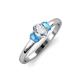 3 - Gemma 7x5 mm Oval Cut Lab Grown Diamond and Blue Topaz Trellis Three Stone Engagement Ring 