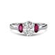 1 - Gemma 1.96 ctw GIA Certified Natural Diamond Oval Cut (8x6 mm) and Side Rhodolite Garnet Trellis Three Stone Engagement Ring 