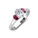 3 - Gemma 1.96 ctw GIA Certified Natural Diamond Oval Cut (8x6 mm) and Side Rhodolite Garnet Trellis Three Stone Engagement Ring 