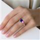 2 - Galina 7x5 mm Emerald Cut Blue Sapphire and 8x6 mm Oval Pink Tourmaline 2 Stone Duo Ring 