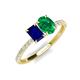 3 - Galina 7x5 mm Emerald Cut Blue Sapphire and 8x6 mm Oval Emerald 2 Stone Duo Ring 