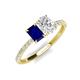 3 - Galina 7x5 mm Emerald Cut Blue Sapphire and 8x6 mm Oval White Sapphire 2 Stone Duo Ring 