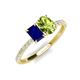 3 - Galina 7x5 mm Emerald Cut Blue Sapphire and 8x6 mm Oval Peridot 2 Stone Duo Ring 