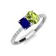 3 - Galina 7x5 mm Emerald Cut Blue Sapphire and 8x6 mm Oval Peridot 2 Stone Duo Ring 