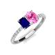 3 - Galina 7x5 mm Emerald Cut Blue Sapphire and 8x6 mm Oval Pink Sapphire 2 Stone Duo Ring 