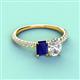 5 - Galina 7x5 mm Emerald Cut Blue Sapphire and IGI Certified 8x6 mm Oval Lab Grown Diamond 2 Stone Duo Ring 