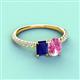 5 - Galina 7x5 mm Emerald Cut Blue Sapphire and 8x6 mm Oval Pink Sapphire 2 Stone Duo Ring 